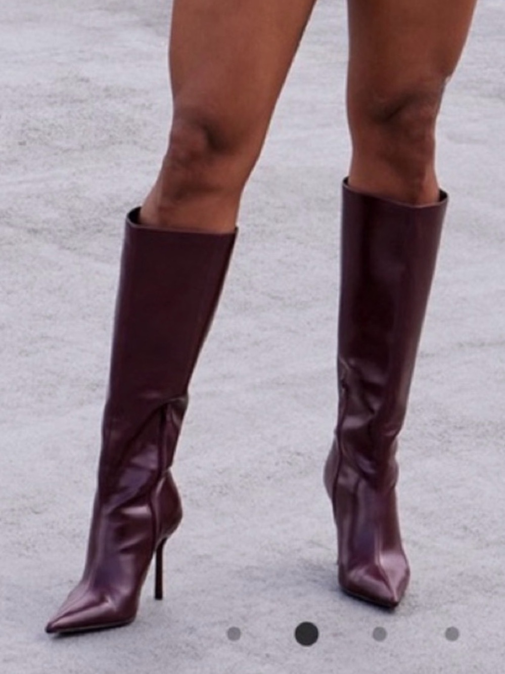 Women’s Tall Pointed-Toe Leather Boots - Burgundy - Picture 3 of 4